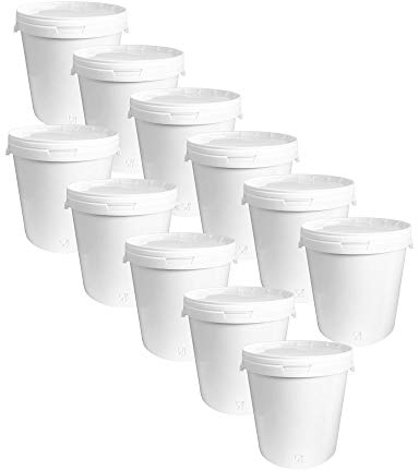 Trevendo® - 11 Stück 33 Liter Hobbock Leereimer weiß, lebensmittelecht