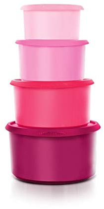 Tupperware One Touch - Set di 4 contenitori per topper viola rosa