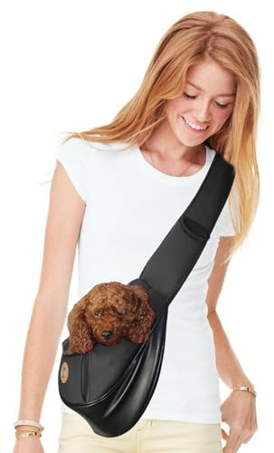 PETCUTE Tragetasche Hund Hundetasche für Kleine Hunde Tragbar Hände Frei Hundetragetasche Welpen Atmungsaktiv Mesh Transporttasche 9kg Schwarz
