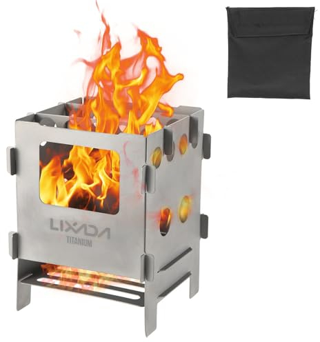 Lixada Réchaud de Camping à Bois Portable en Titane Cuisine de Plein Air de Pique-Nique avec Sac de Rangement pour Le Camping en Plein Air Randonnée Pique-Nique Barbecue 8,2 * 8,1 * 11,6 cm (Titane)