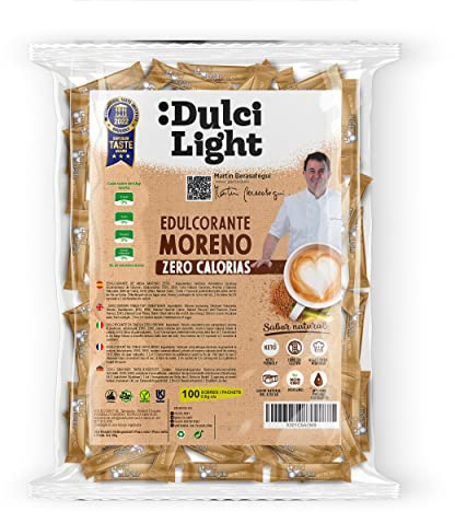 Dulcilight Zucker-Ersatzstoff Brauner Zucker Muscovado 100 Sticks Natürliches Aroma, Nicht-GMO, Keto, Vegan, Glutenfrei - Muscovado Zucker Dunkel Zuckerersatz Ohne Kalorien Pflegen Sie Ihre Zähne