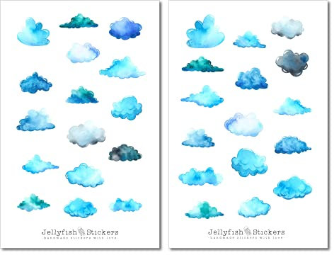 Wolken Sticker Set - Journal Sticker, Planer Sticker, Wetter, Wolken, Regen, Natur, Himmel, Wolke Zubehör