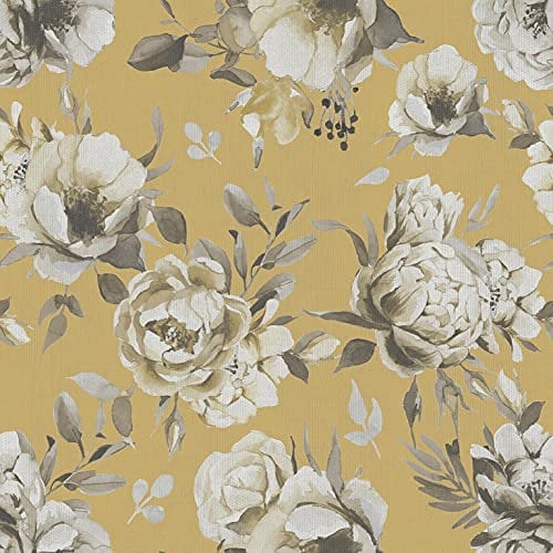 Exclusive New Glamour Luxury Floral Flower Roses Textured Wallpaper Linen Effect Textured (Mustard AL1025)