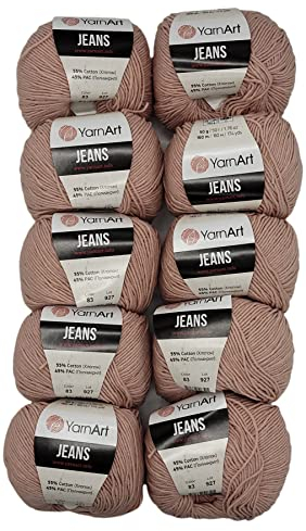 10 x 50g Strickwolle YarnArt Jeans einfarbig mit 55% Baumwolle, 500 Gramm Wolle uni (altrosa 83)