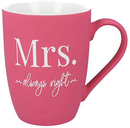 Spruchreif | Soft-Touch Tasse Rot Mrs. always right – Beidseitig gravierte Tasse mit Spruch | Lustiges Geschenk für Ehefrau, Freundin oder Kollegin