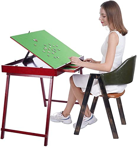 Puzzletisch aus Holz für Erwachsene,Großer Tragbarer Klapptisch mit Aufbewahrung und Abdeckung, Puzzle-Zubehör für Spielzimmer-Möbel (für 1000PCS mit 3 Schubladen und Beinen, Braun)