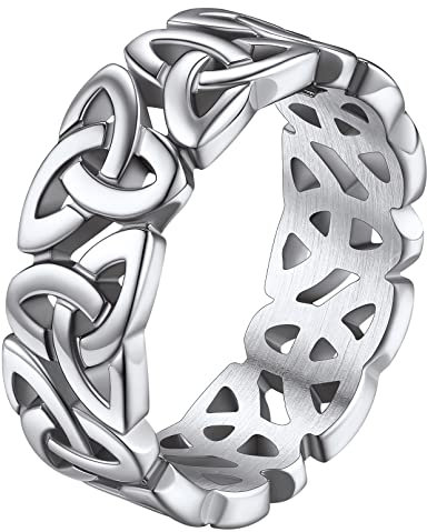 FaithHeart Silberring für Damen Mädchen 7.5mm breit Bandring Fingerring Irischer Triquetra Keltischer Knot Ring