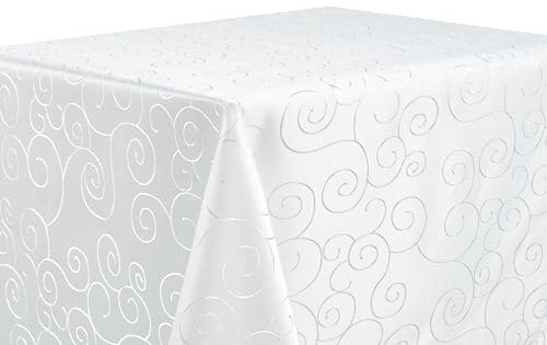 Tischdecke Tafeldecke DAMAST Ornamente Kringel Tischtuch mit Seidenglanz Fleck abweisend pflegeleicht schnelltrocknend 13 Farben (Weiß, 160x300 cm)