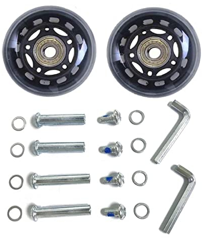 LOTOWELZON 2 x Gepäck-Koffer-Ersatzräder, 75 mm Gummi-Inline-Rollschuh-Räder mit 8 mm ABEC-7 608ZZ Lager-Reparatur-Sets (schwarz und transparent, Außendurchmesser 75 x B 24 mm)