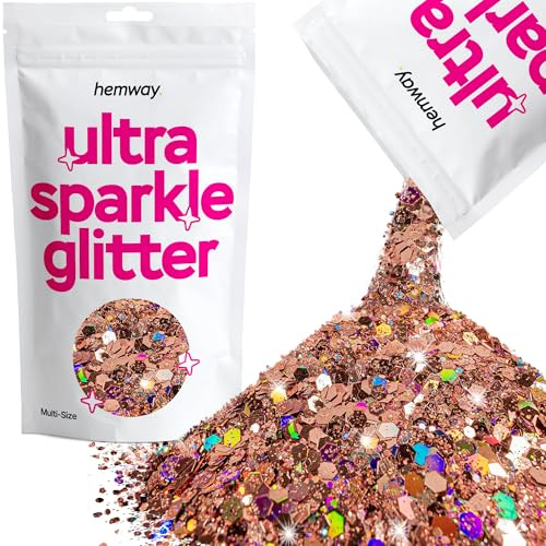 Hemway Ultra Sparkle Glitter Rose Gold Holographic 100g Multi Size | Glitter for Arts & Craft, Makeup, Nail Art, Crafting, Card Making, Sparkle Decoration