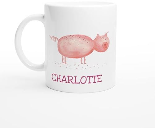 Namenstasse Keramik Tasse mit Namen und Lieblingstier (Schwein)