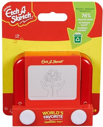 SPIN MASTER Etch A Sketch Pocket, 76% Recycled Plastic, Original Magic Screen, Sustainably-Minded Kids Travel Toy, Drawing Toys for Boys & Girls Ages 3+
