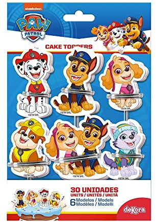 dekora - Kit para Decorar Cupcakes y tartas de la Patrulla Canina - Cake Toppers en Papel - 8 Modelos 16 Unidades