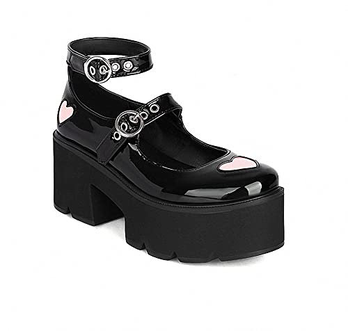 Damen Plattform Mary Janes Herz Katze Schnalle Nieten Knöchel Lolita Gothic Prinzessin Plattform Pumps Lackleder Dorn Vintage Traditionelle Stickerei Oberkleid Schuhe