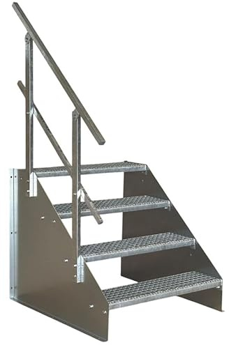 4 Stufen Standtreppe Stahltreppe freistehend Breite 120cm Höhe 84cm verzinkt einseitiges Geländer
