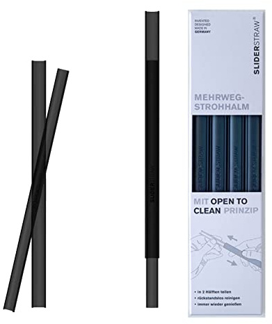 Sliderstrow, wiederverwendbare Trinkhalme, 4 Stück, leicht zu reinigen, BPA-frei, spülmaschinenfest, 21,5 cm, Cocktail-Smoothie-Soda-Strohhalm, Schwarz