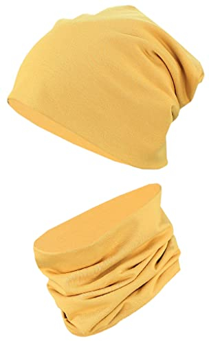 TupTam Unisex Kinder Beanie Mütze Schlauchschal Set, Farbe: Senfgelb, Größe: 54-56
