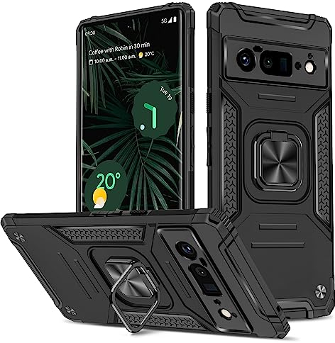 Btstring Hülle kompatibel mit Google Pixel 6 Pro, Militär Standard Stoßfest Handyhülle Case Hybrid Metall Ring Halter Schutzhülle Handy Hüllen Cover -Schwarz