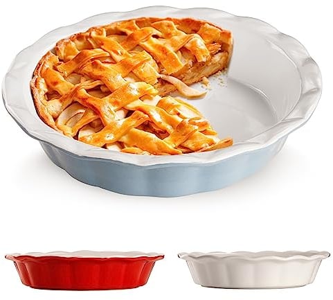 Muldale Ceramic Pie Dish 9 inch - 23cm Crumble Dish for Baking - Crinkle Rim Fruit Pie Dishes for The Oven - Ceramic Bakeware - Grey Blue