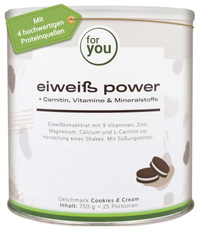 for you Power Eiweiß Cookies & Cream 750 g – Mehrkomponenten Eiweißpulver nach Dr. Strunz mit L-Carnitin | Protein Pulver aus Molke, Soja, Milch & Ei | Sehr gut löslich & cremig