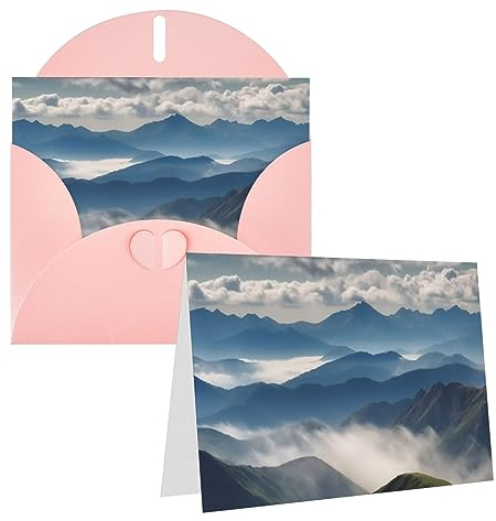 Blanko-Grußkarten mit Umschlag Thinking Of You, Landschaft, Berge, Wolken, Dankeskarte, Notizkarten, Perlpapier, leere Karte, Party-Einladungen, Grußkarten für Kollegen, Dankbarkeit