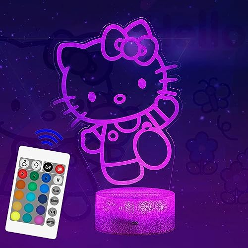 LOUHH Lampe Kitty, Mignon Kitty Decor Lampe - 3D 16 Couleurs Intelligent TéLéCommande Veilleuse, Kitty Cadeaux Pour Les Filles, Cadeaux De NoëL, Cadeaux D'Anniversaire Pour Les Enfants