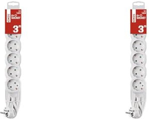 EMOS Steckdosenleiste 6-Fach, 3 m Kabel, weiß, 1,5 mm2, Steckdosen 45° gedreht, 6-Fach Schuko Mehrfachsteckdose mit erhöhtem Berührungsschutz, IP20 für Innenbereich (Packung mit 2)