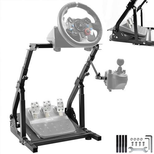 Anman Foldable Racing Steering Wheel Stand With Pro Reinforced Parts Fit For Logitech G25,G27,G29,G920 Gaming Racing Simulator Cockpit Not Included Wheel and Pedals