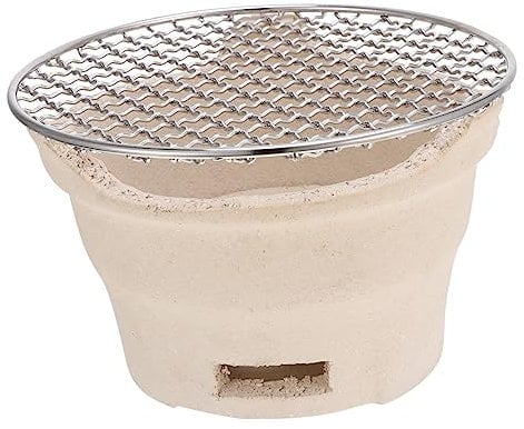 1 juego de estufa de carbón horno al aire libre mini horno parrilla al aire libre Kabob parrilla soporte japonés parrilla sartenes placa de barbacoa cerámica beige parrilla de cerámica con red de acer