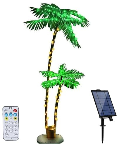 Arbre Lumineux Solaire à LED pour extérieur, avec télécommande, Palmier Artificiel Lumineux, Lampe de Palmier extérieur, 180 cm, pour décoration de Jardin, Balcon, intéri
