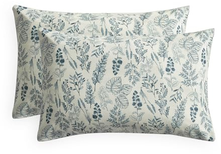 Wake In Cloud - Floral Pillow Cases, Botanical Vintage Flower Shabby Chic Coquette Cottagecore Aesthetic, Set of 2 Soft Pillowcases Pillow Shams Covers, Ivory Blue, Standard Size 20x26 Inches