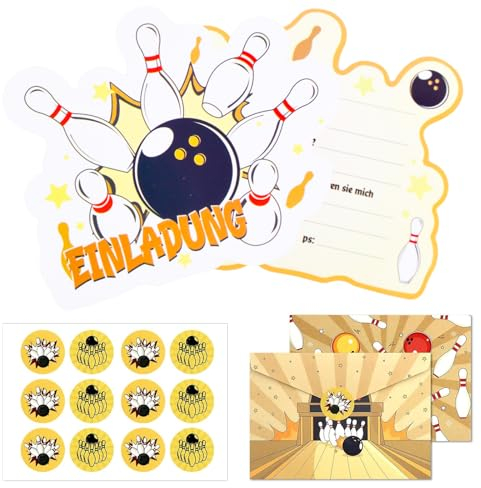 PTJJXA 12 Stück Einladungskarten Kindergeburtstag Bowling Set, Partyeinladungen für Kinder, Bowling Einladungskarten mit Umschlägen, 16.3x11.5 cm, Einladung Kindergeburtstag Jungen mädchen