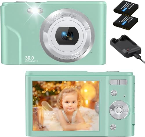 Appareil photo numérique FHD 1080P 36MP 16X zoom numérique facile à utiliser Appareil photo compact pour enfants, adolescents, débutants, vert