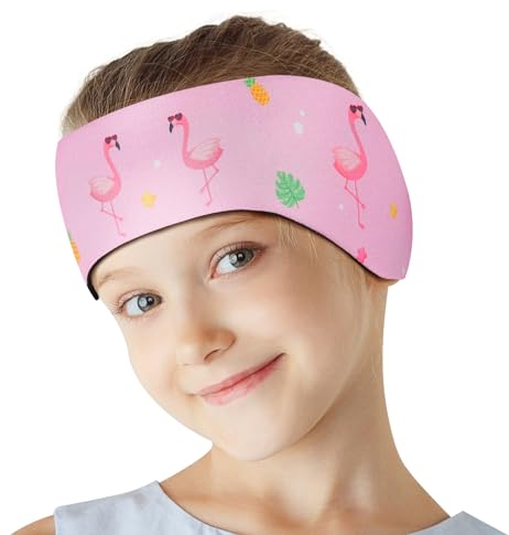 HeySplash Bande de Natation Étanche pour les Enfants, Bande de Sport Nautique, Bandeau de Natation Imperméable de Haute Élasticité, Bandeau Cheveux en Néoprène pour le Surf, M, Flamant Rose