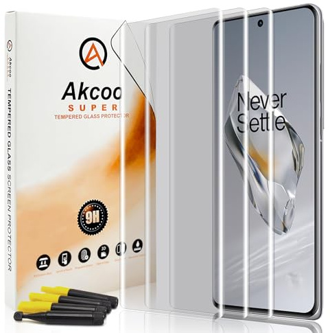 Akcoo Protection Ecran Verre Trempé pour OnePlus 12 [3 Pièces],Technologie UV-LOCA,Couverture complète de bord à bord,Compatible avec Fingerprint-ID,Sensible au Toucher