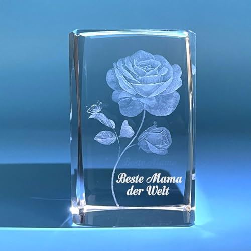 Luteney 3D Glas Kristall mit Gravur-Rose mit Beste Mama der Welt Muttertagsgeschenke,Glas Kristall Geschenke für Mama Deko