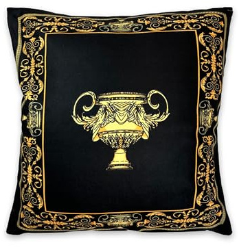 Belle Arti Dekorative Kissen Dekokissen Sofakissen in schwarz Gold mit Bezug, Füllung und Motiv - Löwe, Amphore, Krone (Motiv: Amphore, 45 x 45 cm)