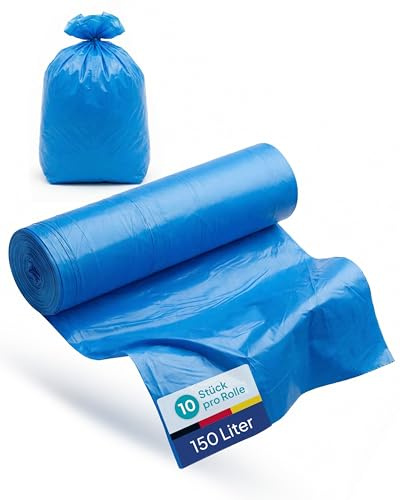 Inoverse Müllsäcke 150 liter, 200 Stück 80x120 cm, Müllbeutel | Blaue Säcke, reißfest, Mülltüten aus Recycling-LDPE, Müllbeutel, Abfallsäcke, für große Mülltonnen und hohe Abfallmengen