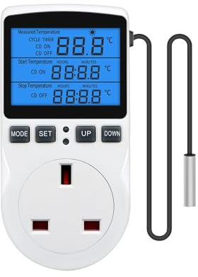 Plug in Thermostat Temperature Controller 3680W, LCD Backlit Digital Heating Cooling Thermostat Outlet Socket with Timer (EU/US/UK/AU/FR) (UK)