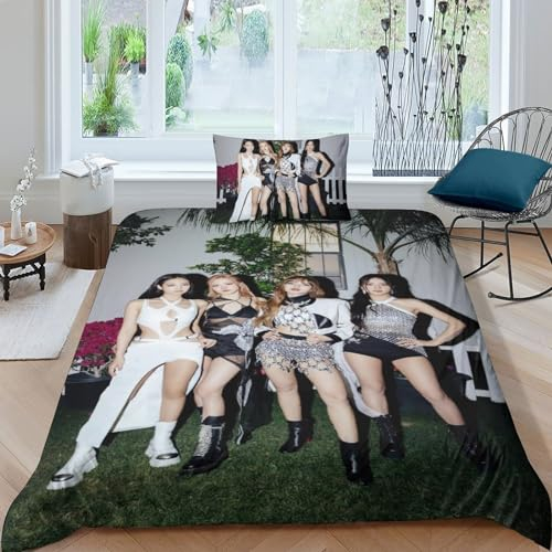 BYTFGAIT Blackpink Bettwäsche 3D Blackpink Bettbezug Mikrofaser Bettwäsche Set Bettbezüge Mit Reißverschluss Kissenbezüge Single(135x200cm)