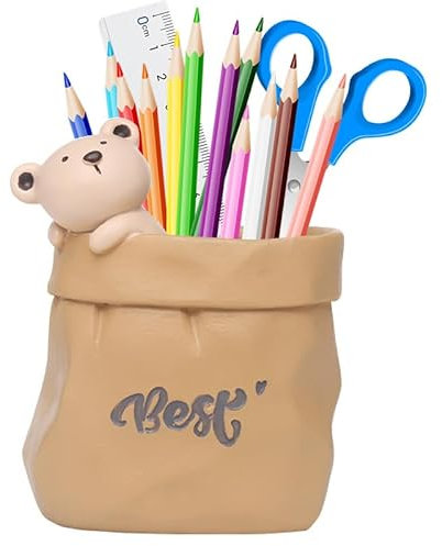 MUAMAX Cute Pen Pot Holder - Pen Cups for Stationary Organizers, Pencil Cup, Desk Organizer (Brown)