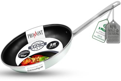 ProMont Energiesparpfanne 28 cm Einsparung bis zu 40% - Emaillierter Stahl, Antihaft Beschichtung innen, sehr leicht zu reinigen Mintgrün Pfanne für alle Herdarten Spülmaschinenfest Edelstahlgriff