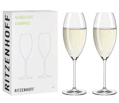 RITZENHOFF 8011003 Champagnerglas 300 ml - Serie Glanzlicht - 2 Stück Kristallglas im Geschenk-Set - Made in Germany