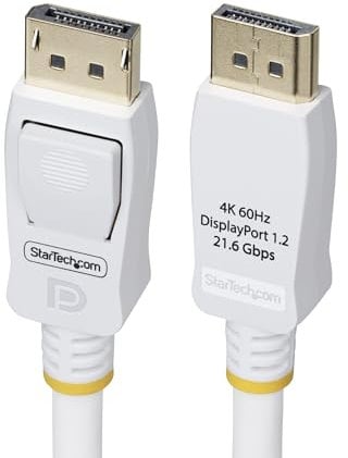 StarTech.com Câble DisplayPort 1.2, 1,8m Blanc Certifié VESA, 4K 60Hz, 21.6Gbps, Connecteurs DP Verrouillables, Câble DP 1.2