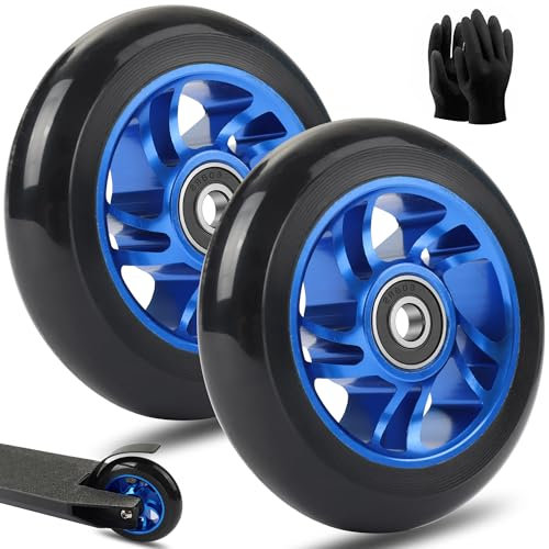 100mm Stunt Scooter Rollen Roller Reifen - Scooter Räder Ersatzräder,Mit Felgen Aus Aluminiumlegierung Und Anti-Blockier-Lager, Scoot and Ride Roller Zubehör für Scooter (2Stück 100mm Blau)