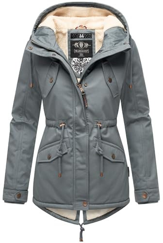 MARIKOO Damen warme Winterjacke mit kuscheliger Verstellbarer Kapuze Manolya Stormy Blue Gr. XXL