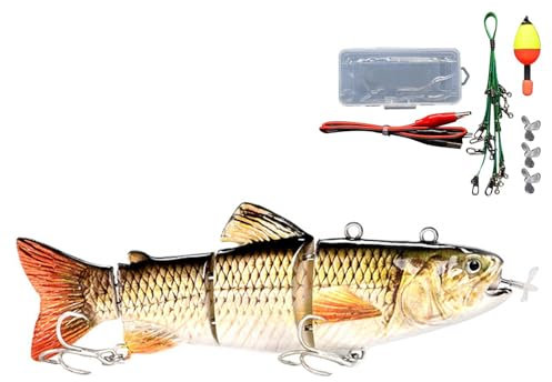 Aufquwk Esca da pesca robotica, Esca da pesca elettronica | Esca robotica realistica per il nuoto ricaricabile - Swimbait snodato a 4 segmenti, esca da pesca animata Wobbler illuminata a LED per la