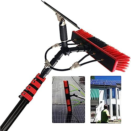 Fensterreiniger mit Wasserzufuhr, mit Verlängerungsstange für Innen- und Außenbereich, 6,2 m Reichweite, inklusive Rakel-Reinigungslösung, Schaber und 35 cm Bürstenkopf