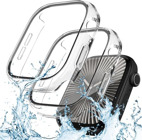 YIJDACASE Confezione da 2: custodia impermeabile per Apple Watch Series 10 da 46 mm con pellicola protettiva in vetro temperato HD, cover rigida antiurto protettiva per il viso, compatibile con iWatch