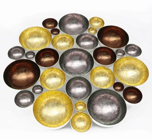 XL Teelichthalter Metall, Vintage Deko-Schale - Groß für 14 Teelichter Gold Silber Braun-Kupfer Ø30